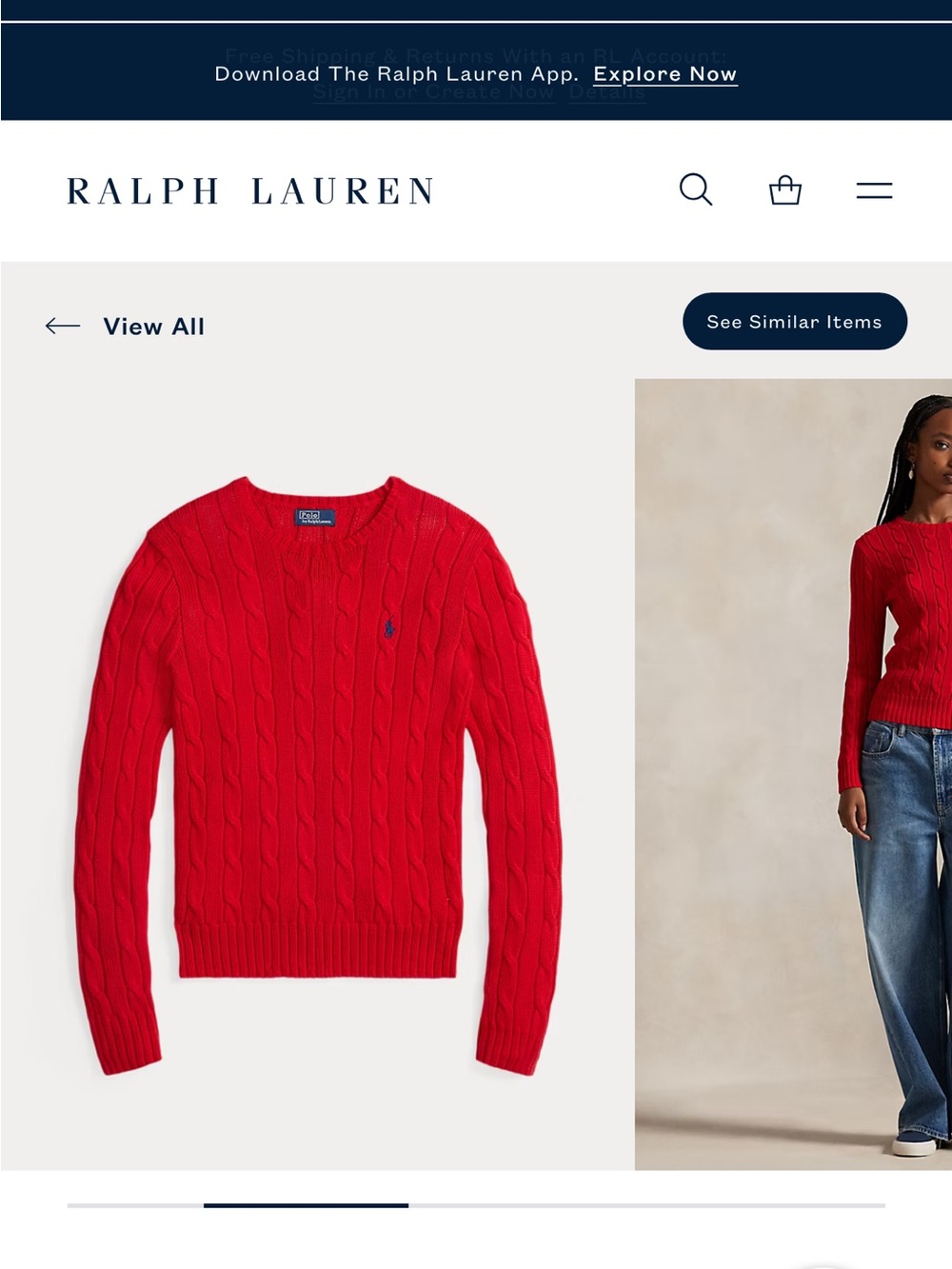 Ralph Lauren Women's Red Cable-Knit Crewneck Sweater M